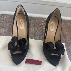 Valentino Black Bow Peep-Toe Heels
